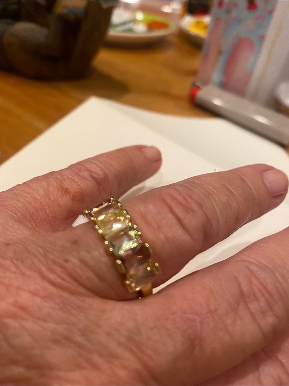 Gold-Tone Multi-Stone Women's Ring - Pink/Champagne Stones